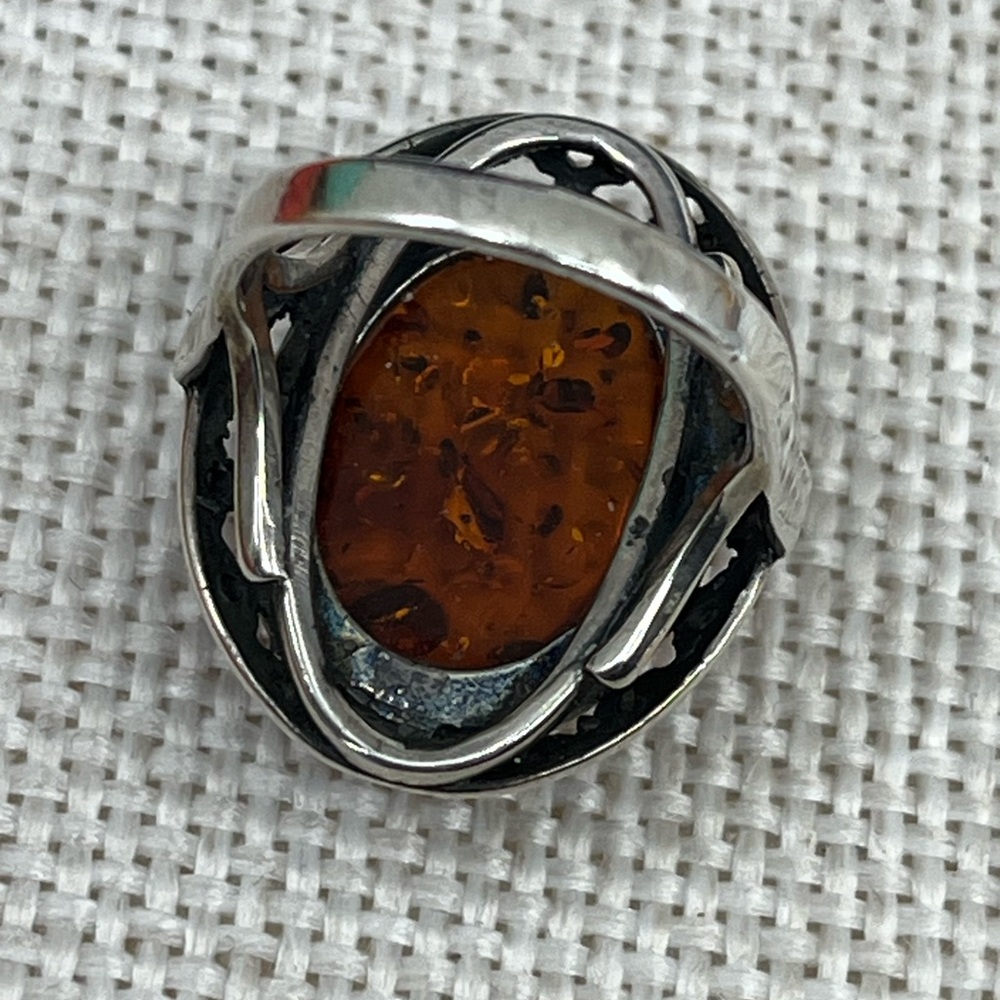 Vintage 925 Poland Baltic Amber Sterling Silver Ring, Size 5.5 - Picture 8 of 16